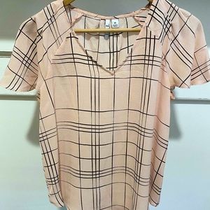 ELLE | Airy light pink and black window plaid blouse, size XS (runs large)